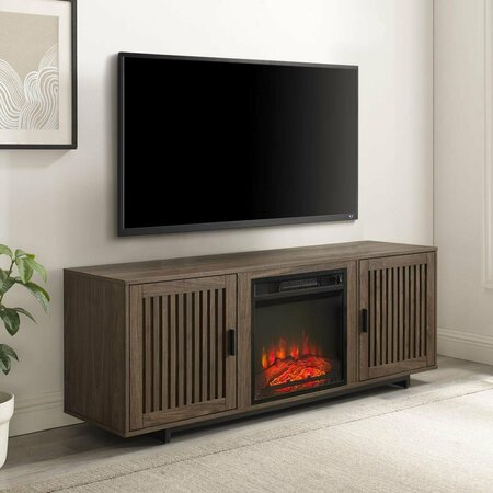 SEATSOLUTIONS 58 in. Silas Low Profile TV Stand with Fireplace, Walnut SE3036244